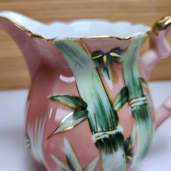 Shafford Pitcher Creamer Hand Painted Japan Pink with Green Leaves Gold Lustre - Picture 5 of 9